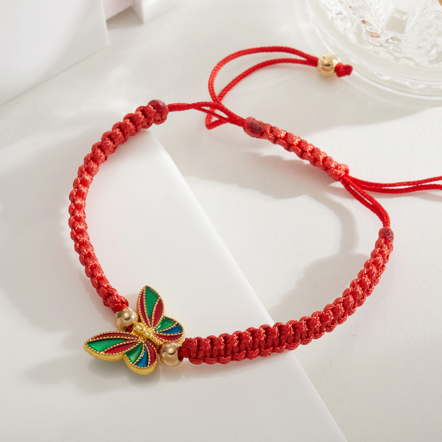 Colorul Cute Butterfly Bracelet for Women Charm Bracelet Adjustable Red Rope Chain Anklet Children Girl Jewelry: Gold