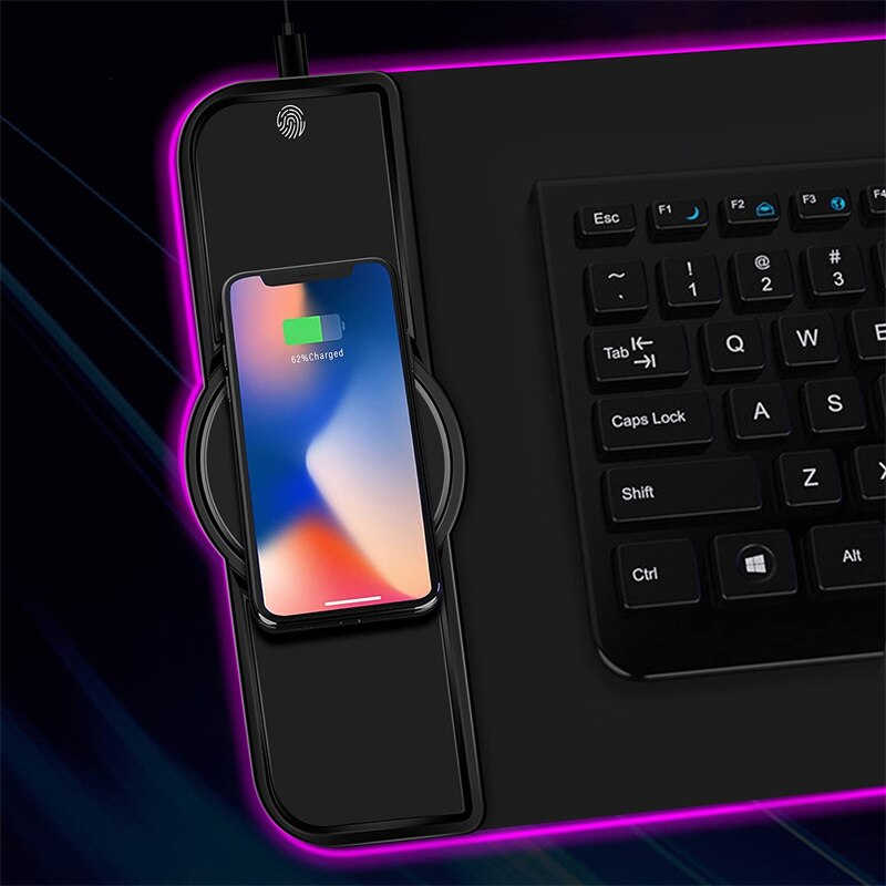 15W Draadloze Opladen Muismat Gamer Mousepad Rgb Lichtgevende Bureau Mat Computer Laptop Toetsenbord Antislip Glowing Led kussen