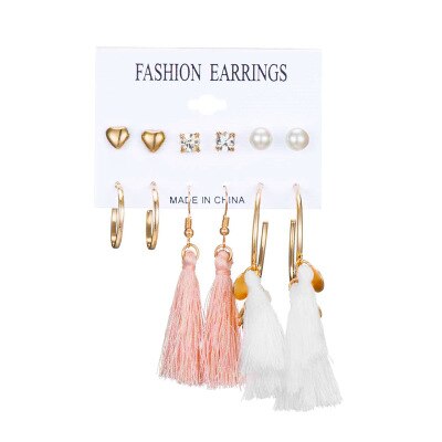 Tassel Earrings Bohemian 6 Pair Stud EarringsFor Women girl Accessories jewelry: HJ-17