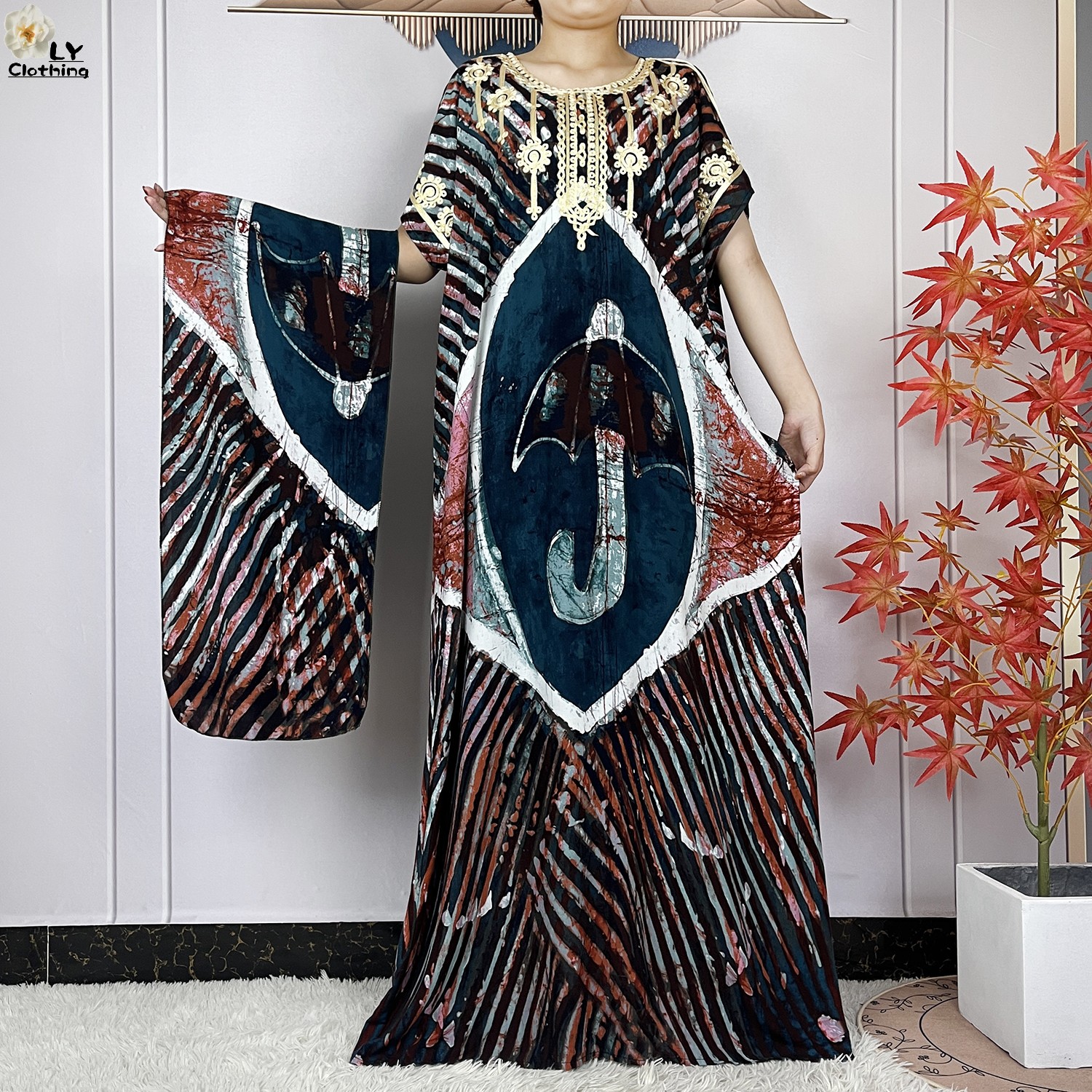 Vestidos maxi de algodão solto com lenço de cabeça para mulheres muçulmanas, vestidos casuais muçulmanos, manga curta, estampa floral, kaftan africano, islamismo, novo, verão: Rosa