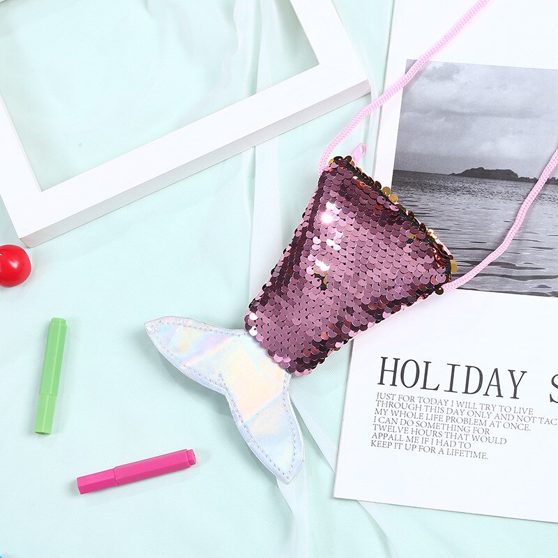 cute girl waist bag mermaid fishtail sequins fanny pack chest bag mini purse Long Rope Coin Purse Girls Crossbody Bags: 9