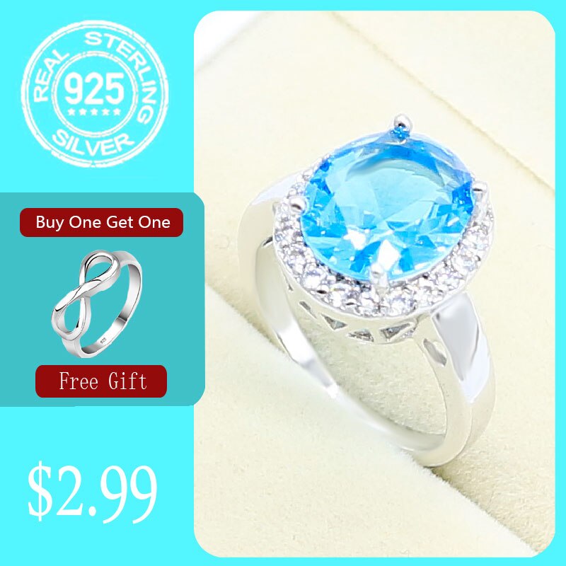 925 Sterling Silver Ring For Women Oval Rainbow Topaz Jewelry Free: 9 / Blue