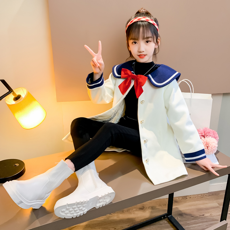 Capispalla in lana per bambini per ragazze BIg Bowk vestito natalizio ragazze coreane addensare cappotto di lana nuovo cappotto invernale per bambini giacca a vento 4-13T