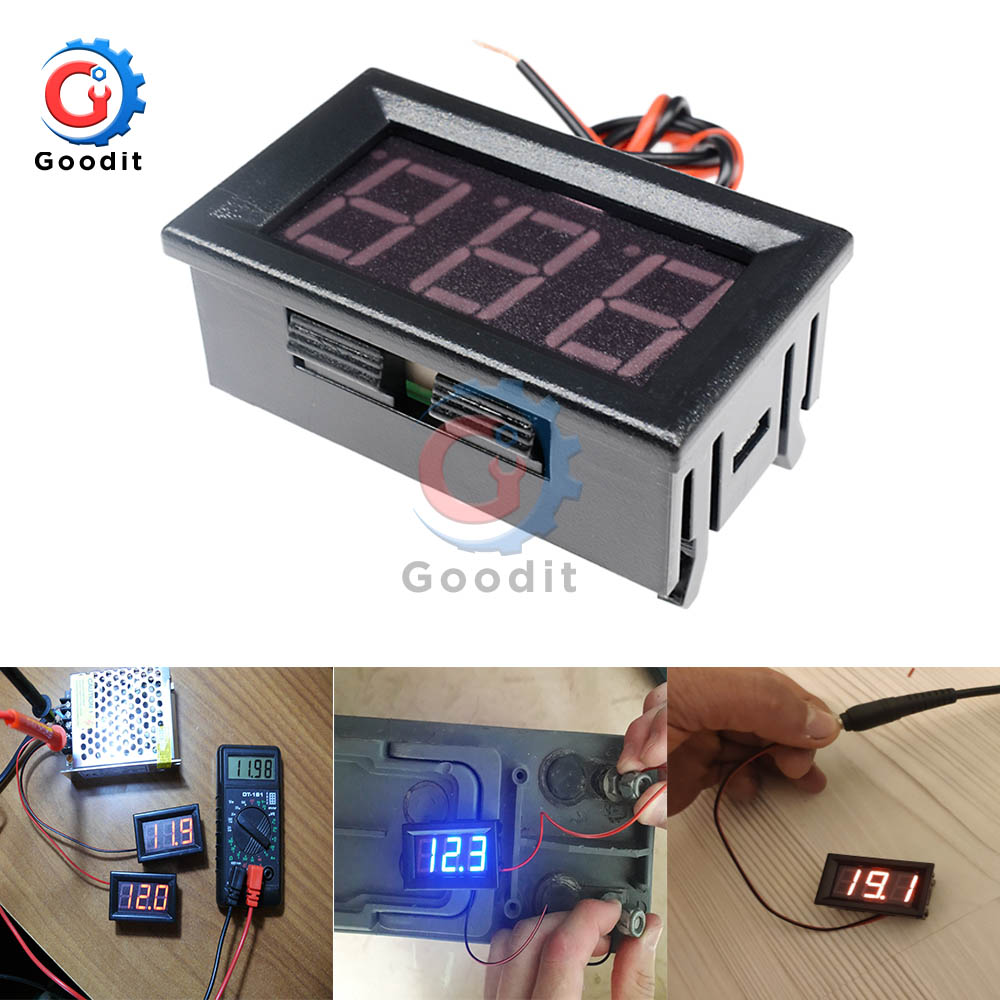 Mini digital voltmeter amperemeter  dc 100v 10a panel forstærker volt spænding strømmåler tester 0.56 "blå rød dobbelt led display