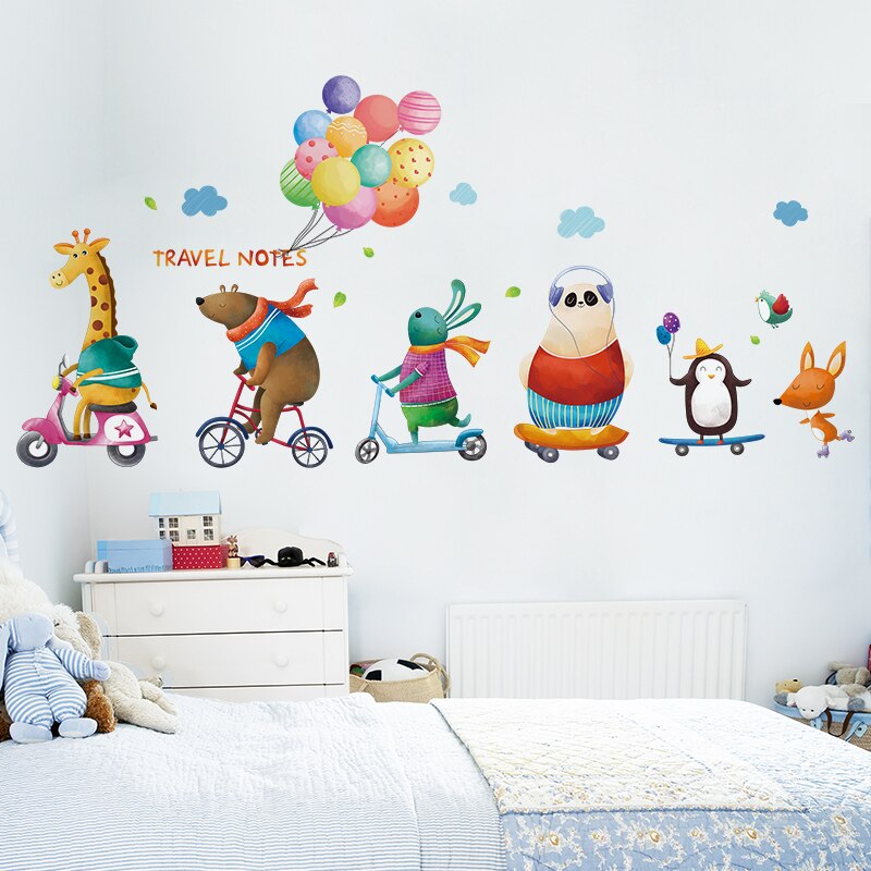 [Shijuekongjian] animais dos desenhos animados balões adesivos de parede diy estrelas tapeçarias decalques de parede para quartos dos miúdos quarto do bebê decoração