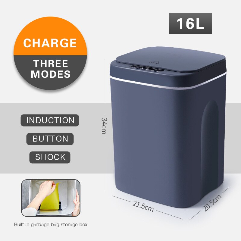 16L Smart Trash Can Automatic Sensor Dustbin Intelligent Sensor Rechargeable Electric Waste Bin Rubbish Can For Kitchen Bathroom: gray 16L