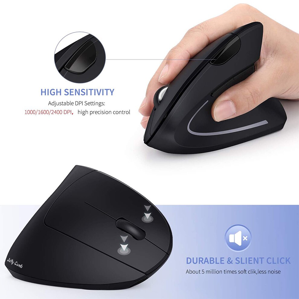 Jelly Comb 2.4G+Bluetooth Ergonomic Mouse Rechargeable Wireless Gaming Mouse with 6 Buttons for 3 Devices