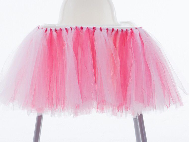 Baby 1St Birthday High Chair Tutu Skirt Tulle Dining Chair Skirt Party Decoratio Net Gauze Children Dining Decoration Home: Pink  white  red 32