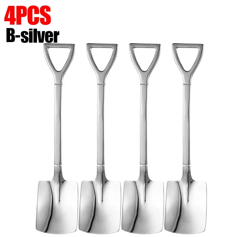 1/8pcs Shovel Spoons Coffee Stirring Spoon Stainless Steel Ice Cream Dessert Watermelon Scoops Kitchen Tableware Set: Burgundy