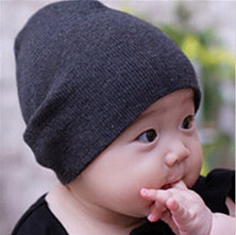 Märke baby hattar mössor vinter varm flicka pojke småbarn spädbarn barn barn söt mössa keps unisex solid stickad mössa: Grå