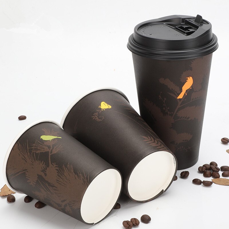 50 st engångs kaffekopp 8oz/12oz/16oz dricka juice mjölk te takeaway förpackningar muggar med lock fest bröllop favorit pappersmugg