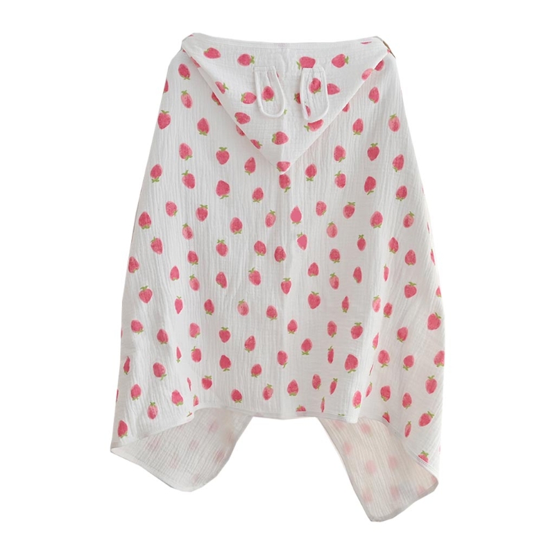 1 pc baby badrock med huva, badhandduk med tecknad print, mjuk, absorberande bomullsmantel, poncho, badrock för barn: Jordgubbe