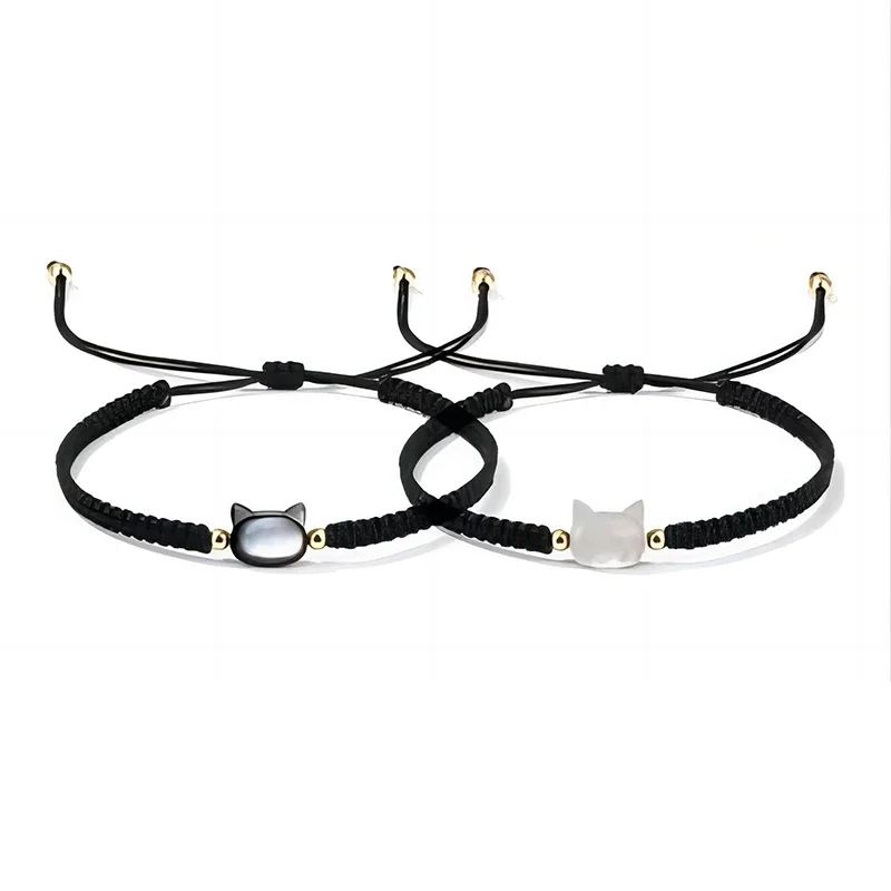Pulseras de obsidiana de piedra lunar Natural, pulsera minimalista hecha a mano, bonita pulsera de gato blanco y negro, accesorios de , joyería: Color amarillo dorado claro