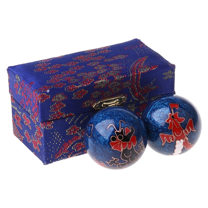 Un par de bolas chinas de salud Baoding, esferas con esmalte, bolas de masaje para terapia de manos 63HE