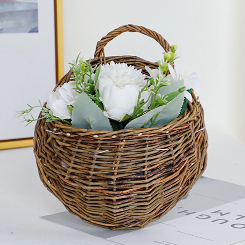 Hand-woven Rattan-chic Decorative Rattan Wall Hanging Basket Onion Basket Wall-mounted Onion Container-retro Bohemian Storage