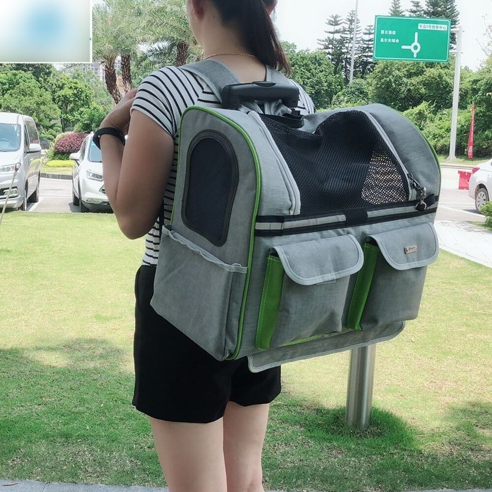 Pet Rolling Carrier Dog Backpack with Wheels Cats Puppies Travel Bag with Wheels Dog Trolley Case Multi-purpose Backpack