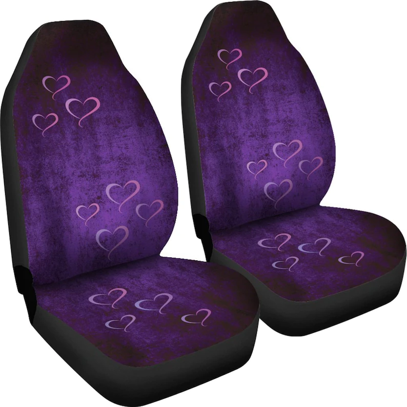 Paars Harten Grunge Auto Stoelhoezen Paar, 2 Front Stoelhoezen, Seat Cover Voor Auto, car Seat Protector, Auto Accessoire