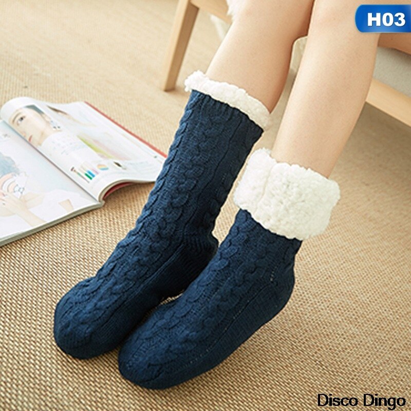 Ladies Winter Warm Cotton Socks Thick Bottom non-slip Solid Color Socks Household non-slip Slippers Tube Socks Carpet Socks: H03