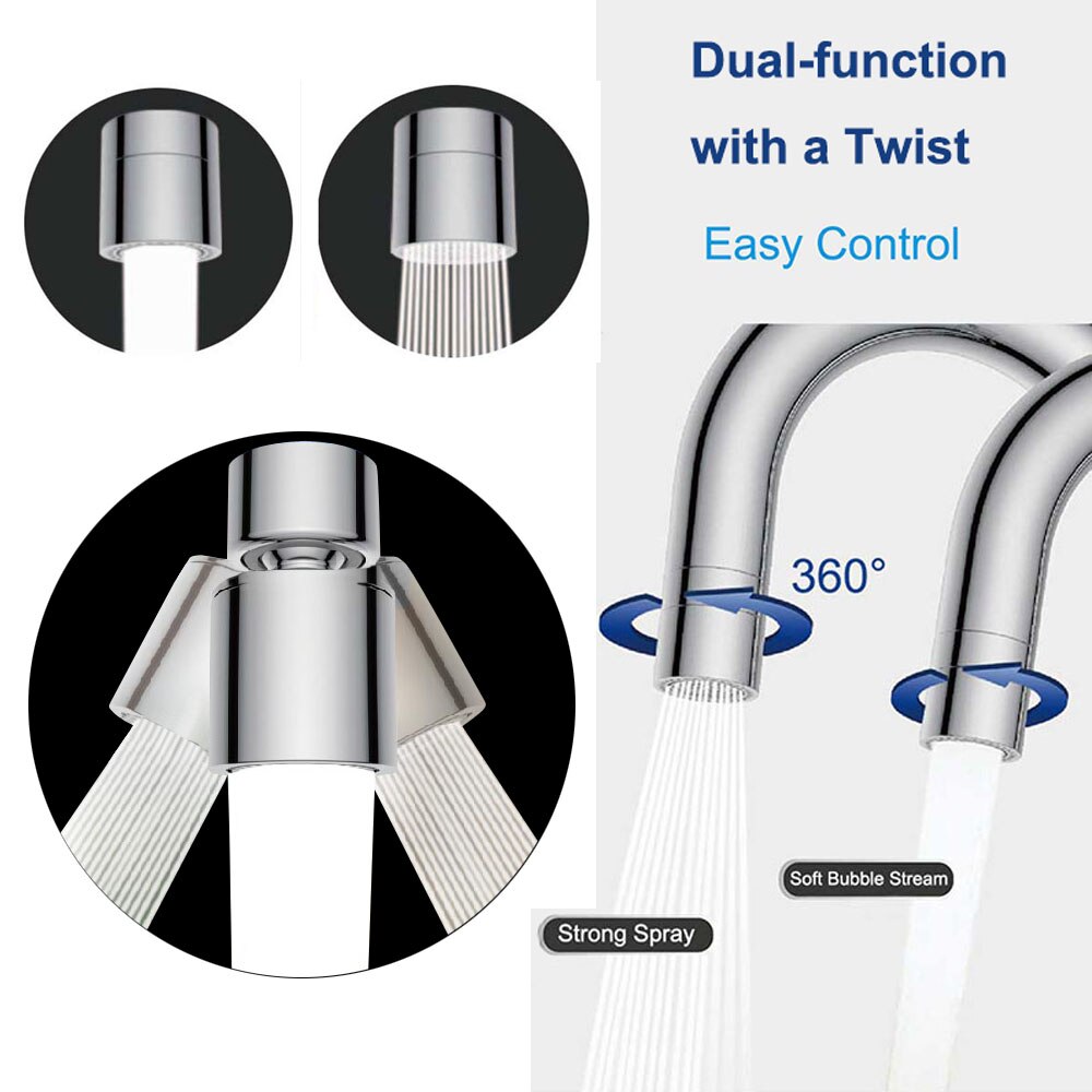 Dual-functie 2-Flow Waterbesparende Kraan Beluchter, Tap Beluchter Swivel, Aanrecht Beluchter Kraan Sproeier Hoofd Vervanging Deel