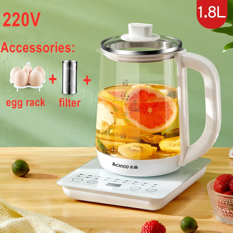 Multifunctional Electric Glass Kettle Healthy Pot Cooker Water Boiling Tea Porridge Machine 220V/ 110V 1.8L EU/ UK/ AU Plug: 220V model 2 / EU