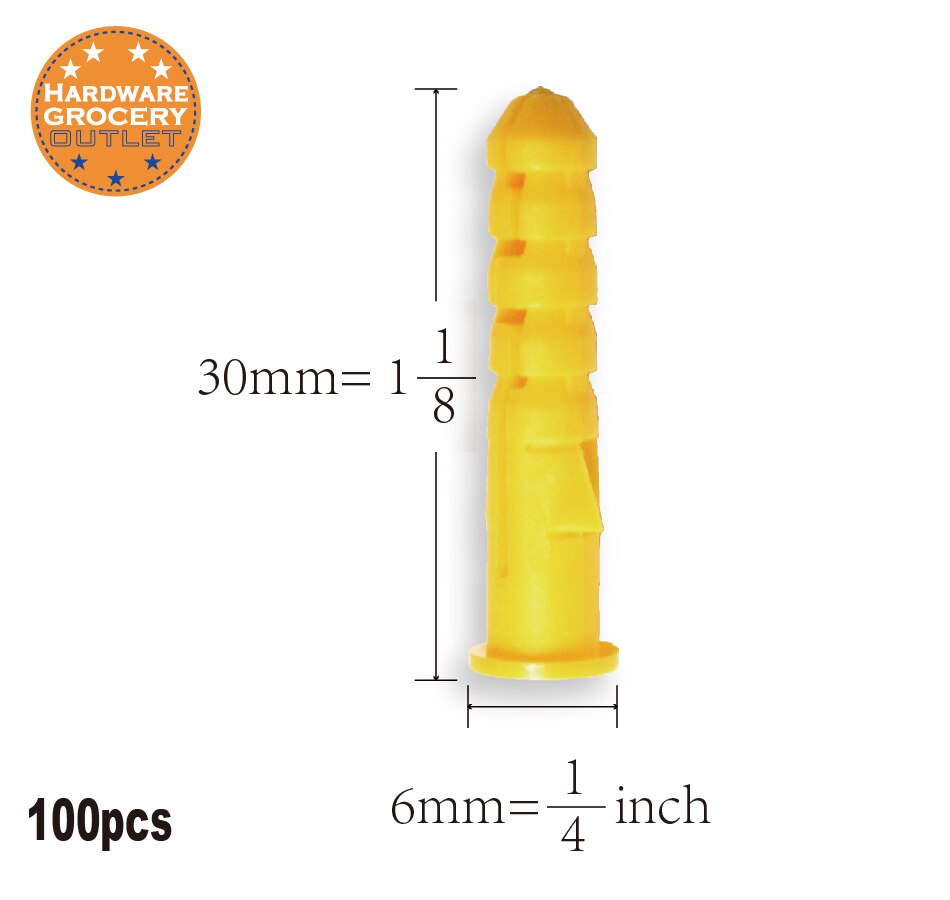 Ribbed Plastic Anchor Wall Plastic Expansion Pipe Tube Wall Plugs Drywall Screw 100pcs 6x30mm