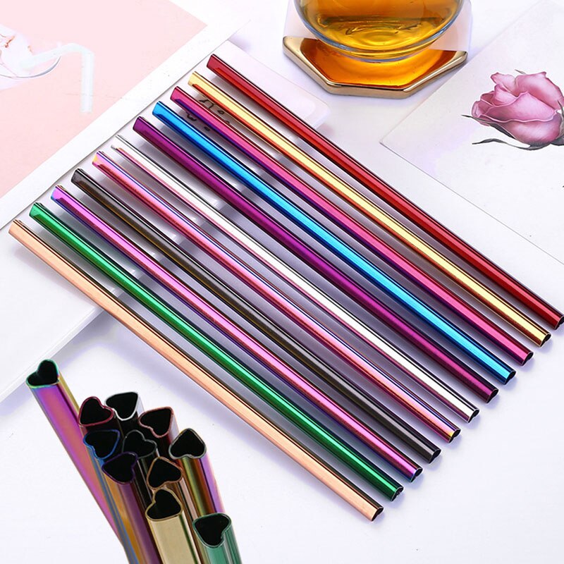 1pcs Drinking Straw Heart-shaped Straw Stainless Steel Reusable Straws Bar Boba Bubble Tea Milkshake Straight Straws Tubes