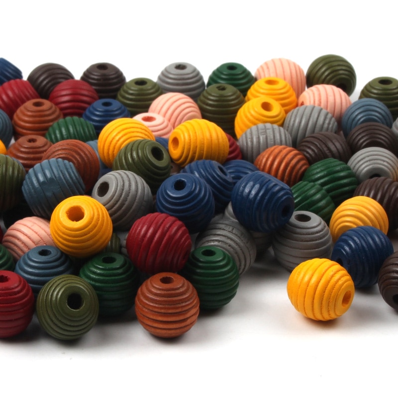 Draad Bijenkorf Ronde Houten Kralen Voor Sieraden Maken Handwerk Diy Speelgoed 12/18Mm Handgemaakte Gemengde Kleur Spacer Losse Kralen