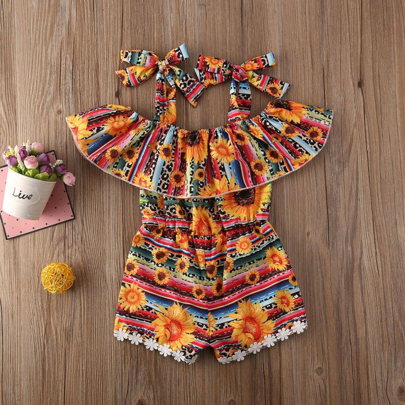 2020 bebê roupas de verão crianças bebê meninos meninas macacão ruffled girassol flor roupas playsuit