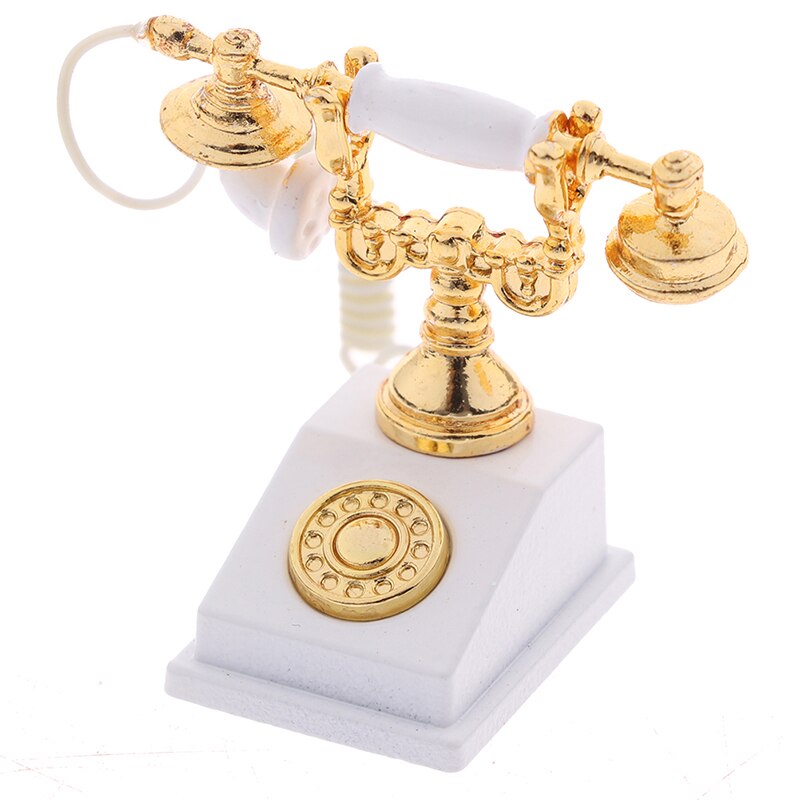 1:12 in miniatura Modello di Telefono Della Lega Dell'annata Retro Telefono Rotante Dollhouse Decorazione Accessori: 4