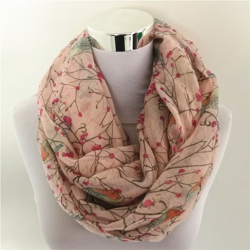 Ring tørklæde til kvinder soft loop tørklæde himmelblå hvide fugle print infinity tørklæder foulards snood til damer foulard: Uendeligt tørklæde 06