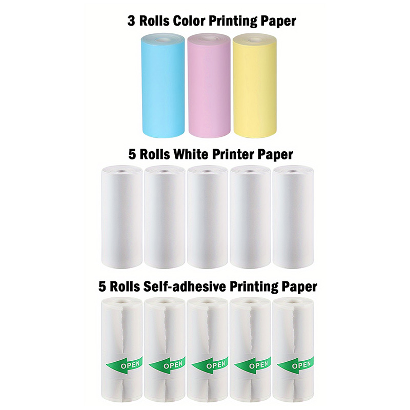 16 rollos de papeles de impresora térmica, 57x25mm, papeles térmicos autoadhesivos, impresoras de etiquetas en Color HD para Mini impresora portátil sin tinta: Blanco