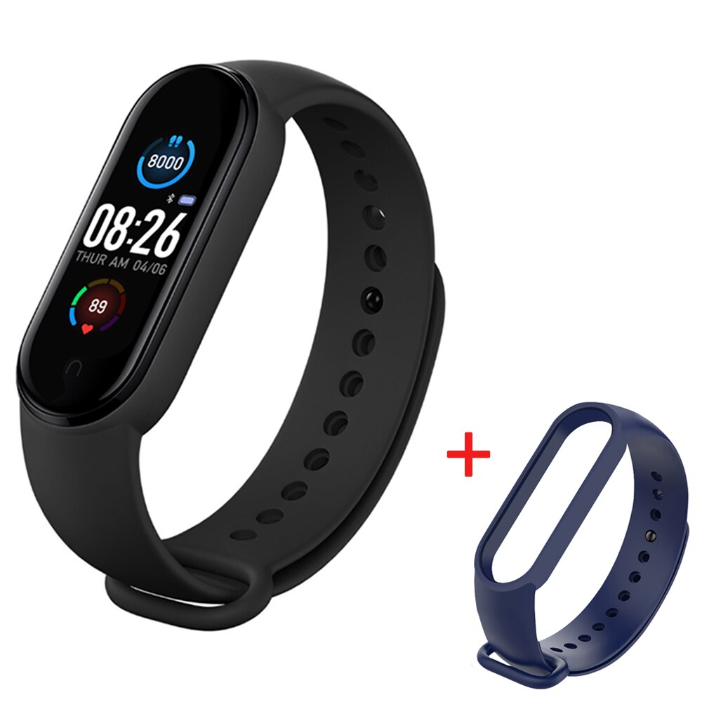 Bluetooth digitale armband heren dames full touch horloges sport fitness tracker hartslagmeter smartband waterdichte horloges: Zwart donkerblauw