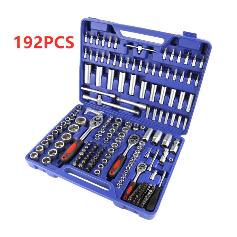 192/53 Pcs Repair Tool Set Household Repair Hand Tool Kit With Plastic Toolbox Storage Case Socket Wrench Screwdriver Knife HWC: 192pcs