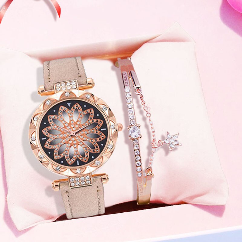 Luxury Women Watches Bracelet set Starry Sky Ladies Bracelet Watch Casual Leather Quartz Wristwatch Clock Relogio Feminino