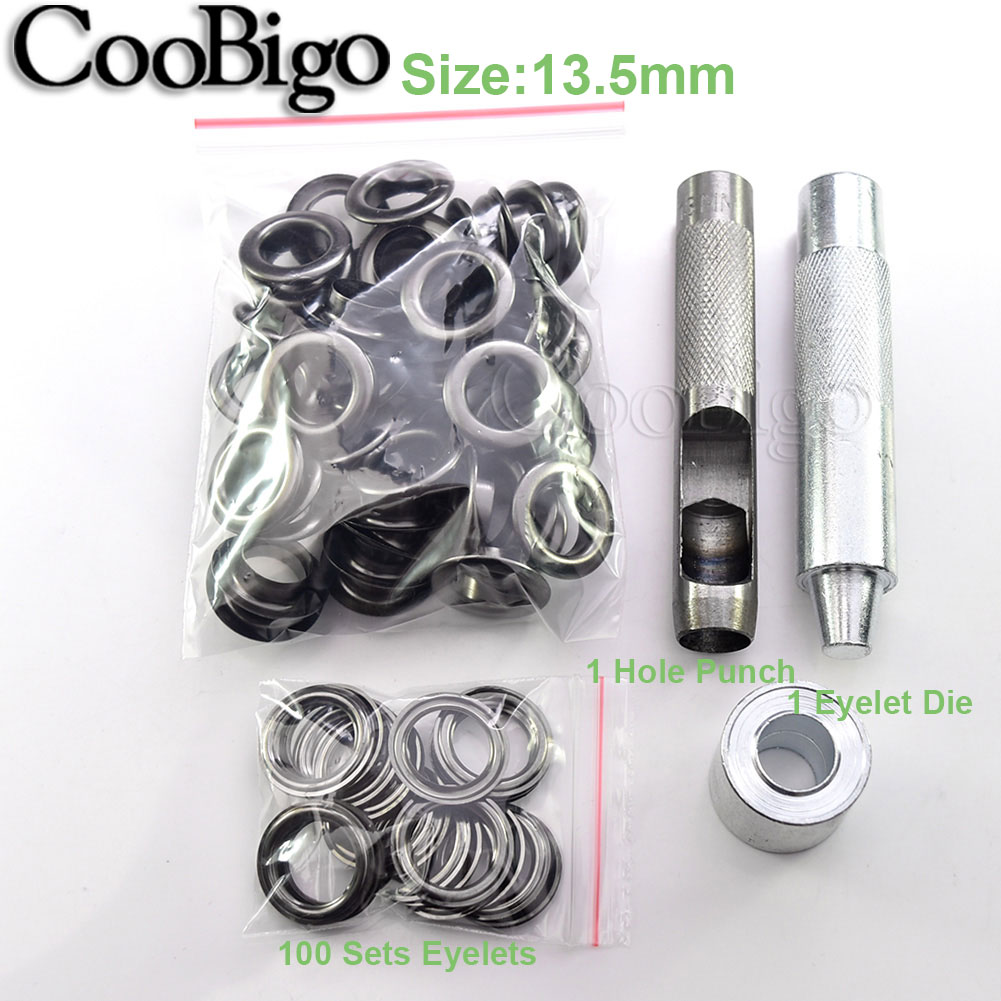 Kit de herramientas para ojales de metal, herramienta de instalación de punzones para ropa de cuero, zapatos, cinturón, cortina, accesorios para manualidades DIY, color negro: NICKEL