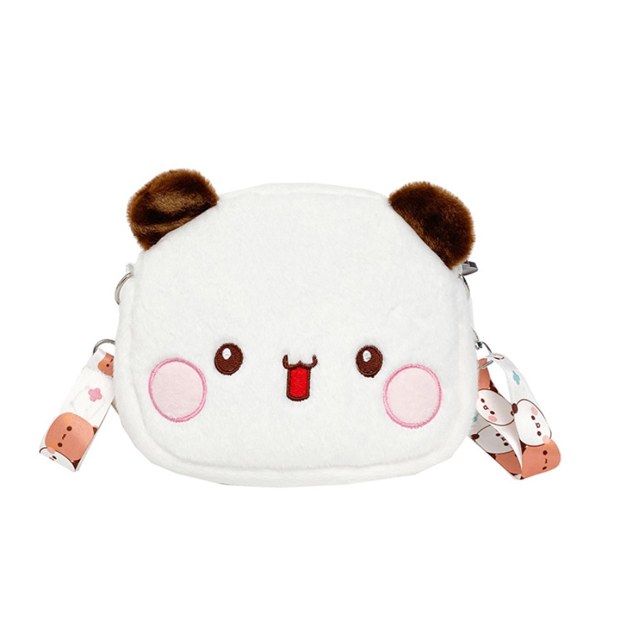 Mochila bonita de felpa Yier Panda Bear, bolso cruzado Bubu Dudu, monederos Kawaii, bolso de hombro, peluches suaves para novia: Blanco