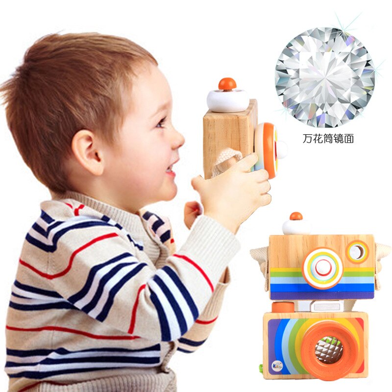 Baby Wooden Camera Kaleidoscope Toys Classic Cartoon Magic World Multi-prism Variety Bee Eye Effect Children Fun Toys