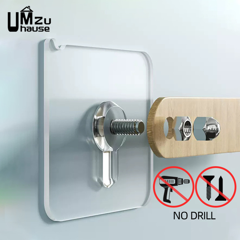 10PCS Adhesive Screw Hooks with Nuts Acrylic No Drill Wall Mount Hanging Photo Shelf Basket Kitchen Bathroom Heavy Duty Storage