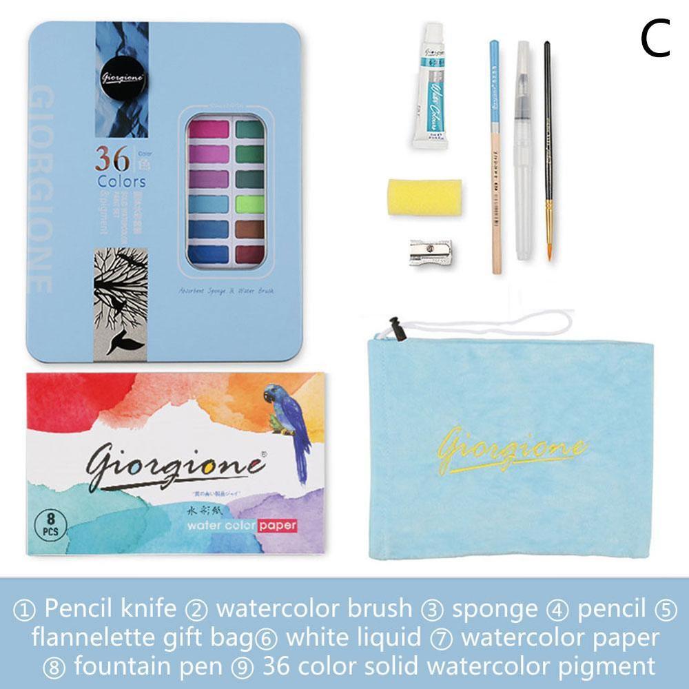 Juego de pintura de acuarela , sólido, 36/48 colores, conjunto de arte con pincel de agua, pigmento para pintar de acuarela: 3601 blue