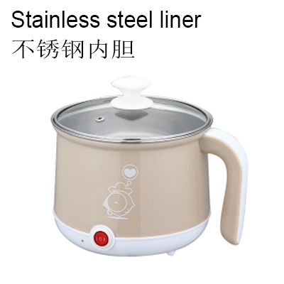 EDTID Multifunction Electric Skillet Stainless Steel pot noodles rice Cooker Steamed egg Soup pot MINI heating pan 1.8L EU: Stainless khaki