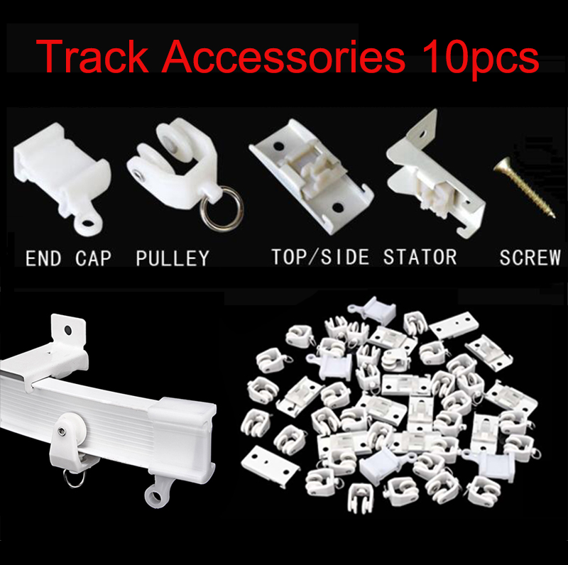 10 Uds. De polea para corredor de cortina, tornillos de Metal, soporte de montaje lateral, tapa de extremo de riel de sujeción superior fija, accesorios de riel de sellado