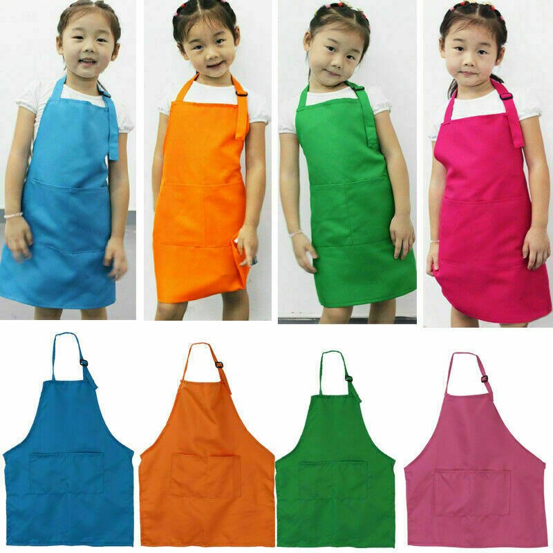 delantal infantil pintura infantil Pichi de bebé Color sólido cocina niño limpio Babero con bolsillos delantales 51cm x 49cm