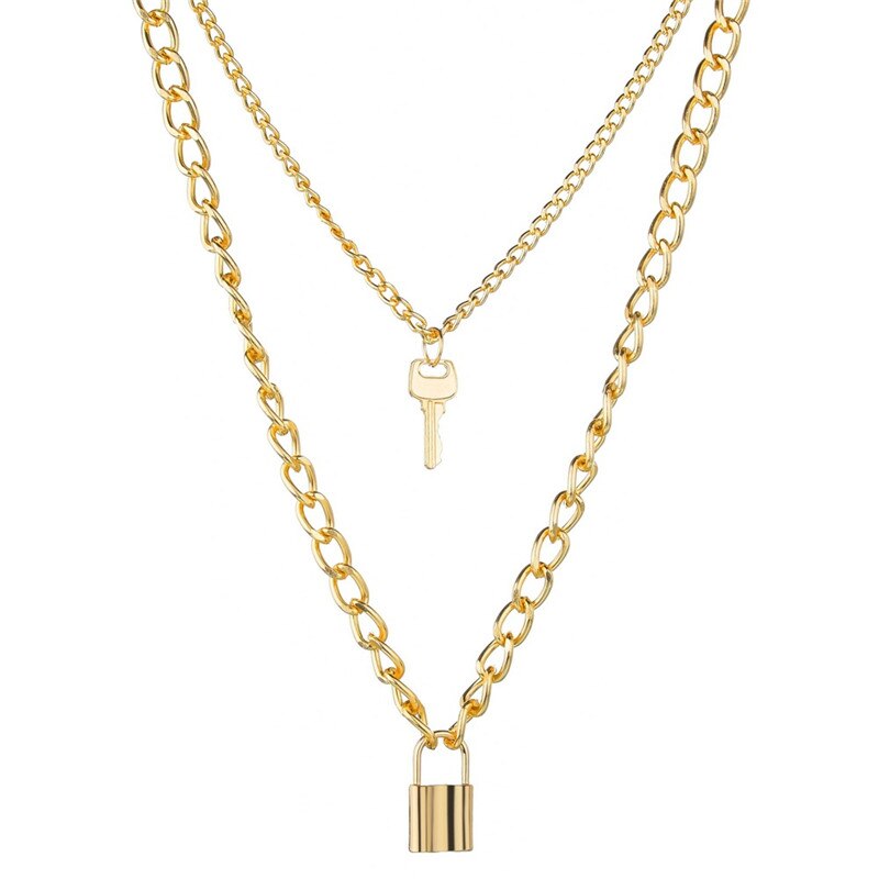 LETAPI Persoonlijkheid Cross Lock Metalen Multilayer Hip hop Lange Chain Cool Eenvoudige Ketting Voor Vrouwen mannen Sieraden: 43337