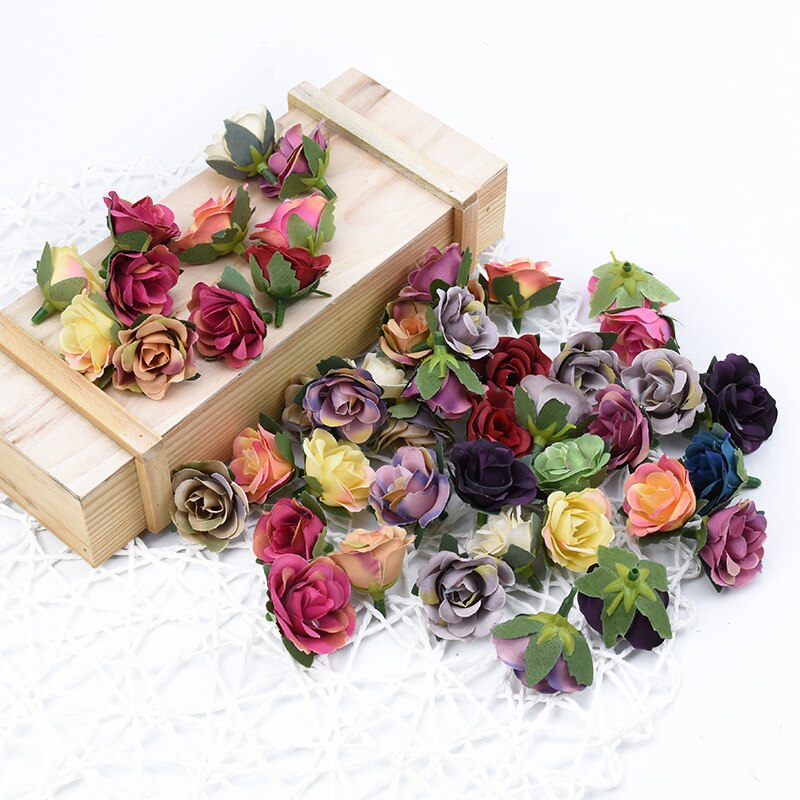 10 st silke rosor huvuden blomma vägg hem bröllop dekoration tillbehör handgjorda diy box konstgjorda växter julkrans