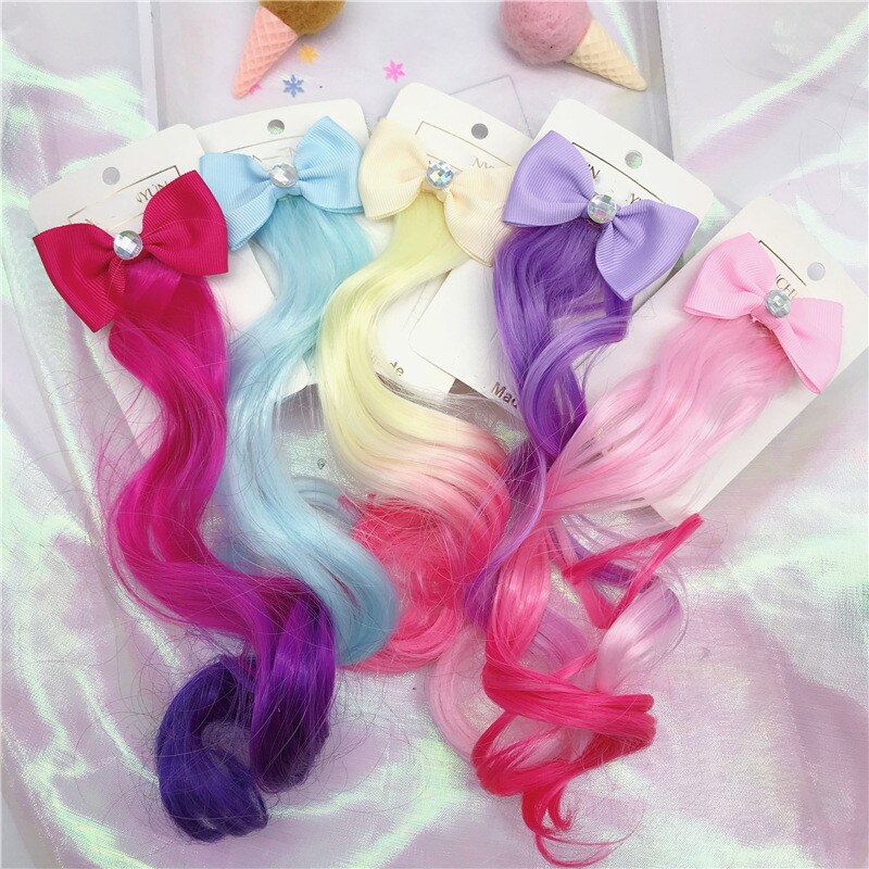 1pc Child Cute Bow Crystal Elastic Hair Band Rubber Band Hair Accessories Kids Wig Headband Girls Twist Braid Rope Headdress