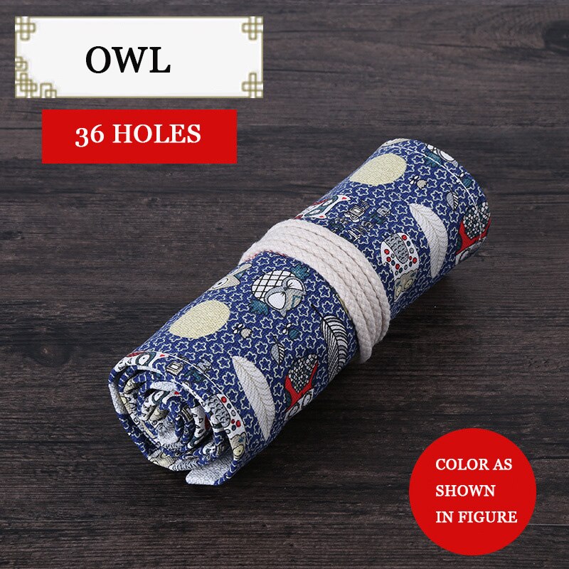 Roll School Etui 12/24/36/48/72 Gaten Etui Rode Canvas Pen Case Bag Briefpapier Doos Pouch Kit Benodigdheden (A 12 Gaten