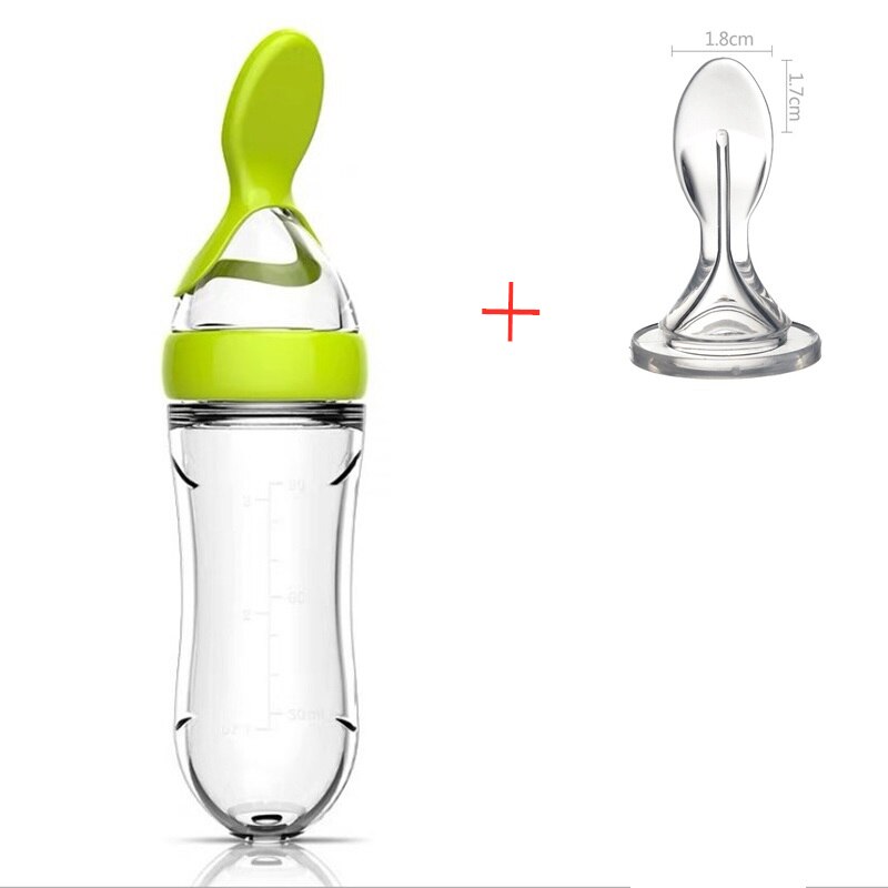 Baby Complementary Food Bottle Silicone Baby Bottle Infant Training Squeeze Spoon: Green and Pacifier S
