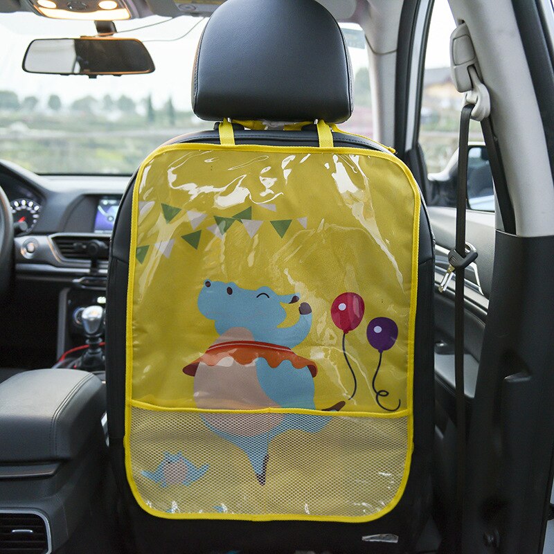 Autostoel rugleuning anti-kinder-schopmat multi-pocket waterdichte auto achterbank beschermende cartoon anti-schopmat kussen auto organizer: Geel