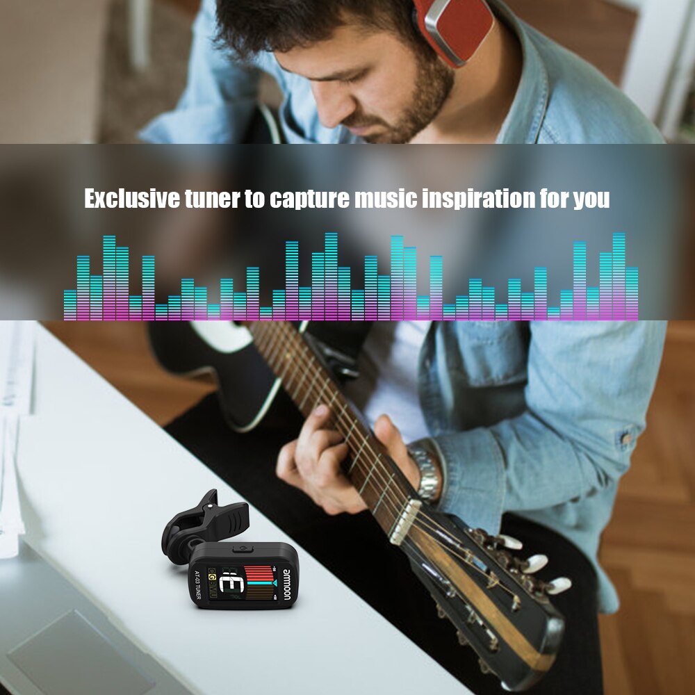 Ammoon Op-03 Clip-Op Elektrische Gitaar Tuner Kleur Lcd-scherm 360 Draaibaar Voor Gitaar Bas Viool Chromatic ukulele Universele