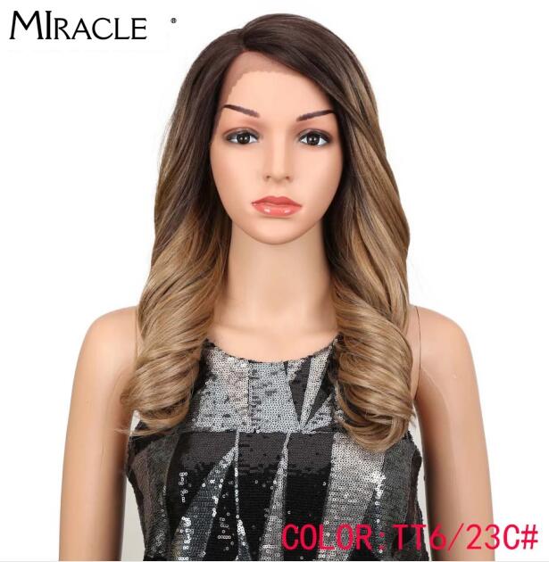 Miracle 20 "Hoge Temperatuur Fiber Hair Omber Gold Golvend Haar Lange Losse Golvend Pruiken Rode Synthetische Lace Front Pruik voor Zwarte Vrouwen: TT6-23C
